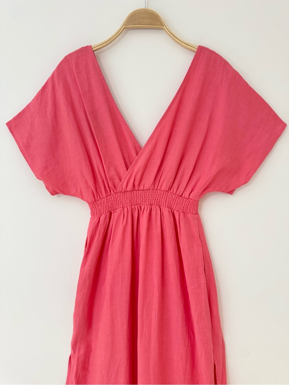 NWT Boden Coral Pink Linen Kaftan Maxi Dress in Coral Sunset, Size 6 - Picture 4 of 16